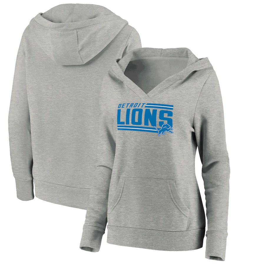 Women Detroit Lions Fanatics Branded Heathered Gray On Side Stripe V-Neck Pullover Hoodie->women nfl jersey->Women Jersey